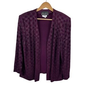 Alex Evenings Open Front Glitter Jacket Blazer Size 18W Metallic Sparkle Formal